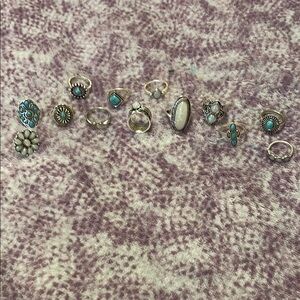 Elegant Silver and Turquoise Ring Set